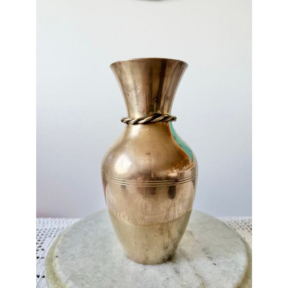 Brass Vase with Rope Tassel Detail - 7" - Picture 3 of 7